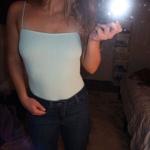 Women's Light Blue Ribbed Bodysuit